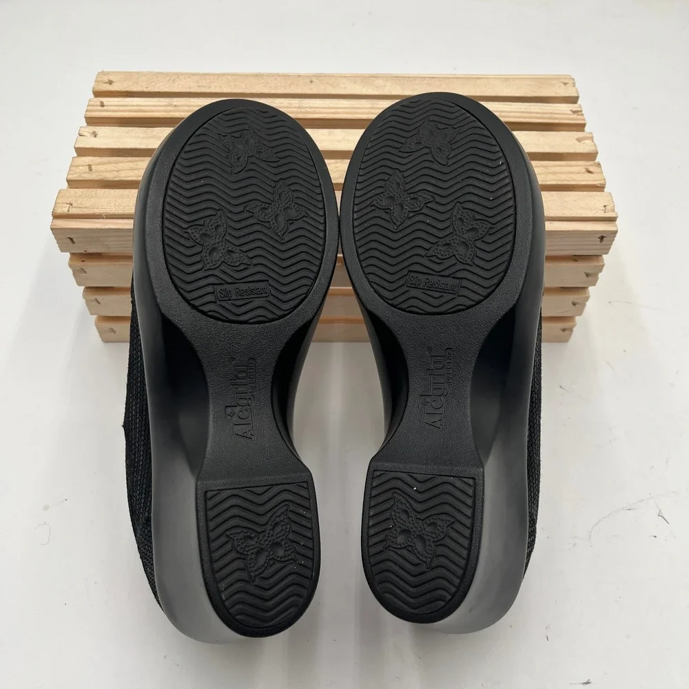 Alegria Shoe Eryn Slip-On Wedge Comfort Leather Textured Black Women Size 37
